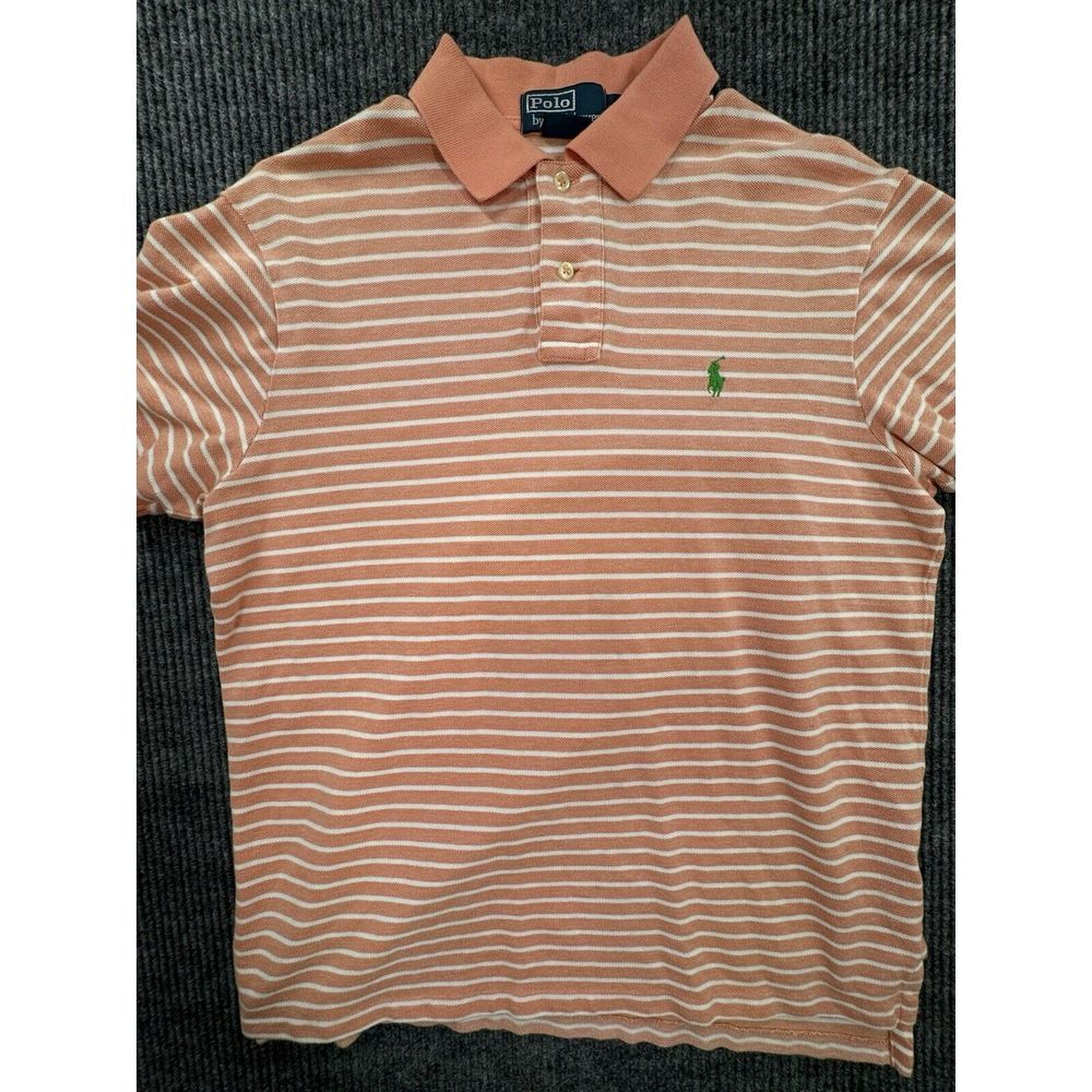 Polo Ralph Lauren Polo Mens Large Orange Striped Short Sleeve Shirt  100% Cotton